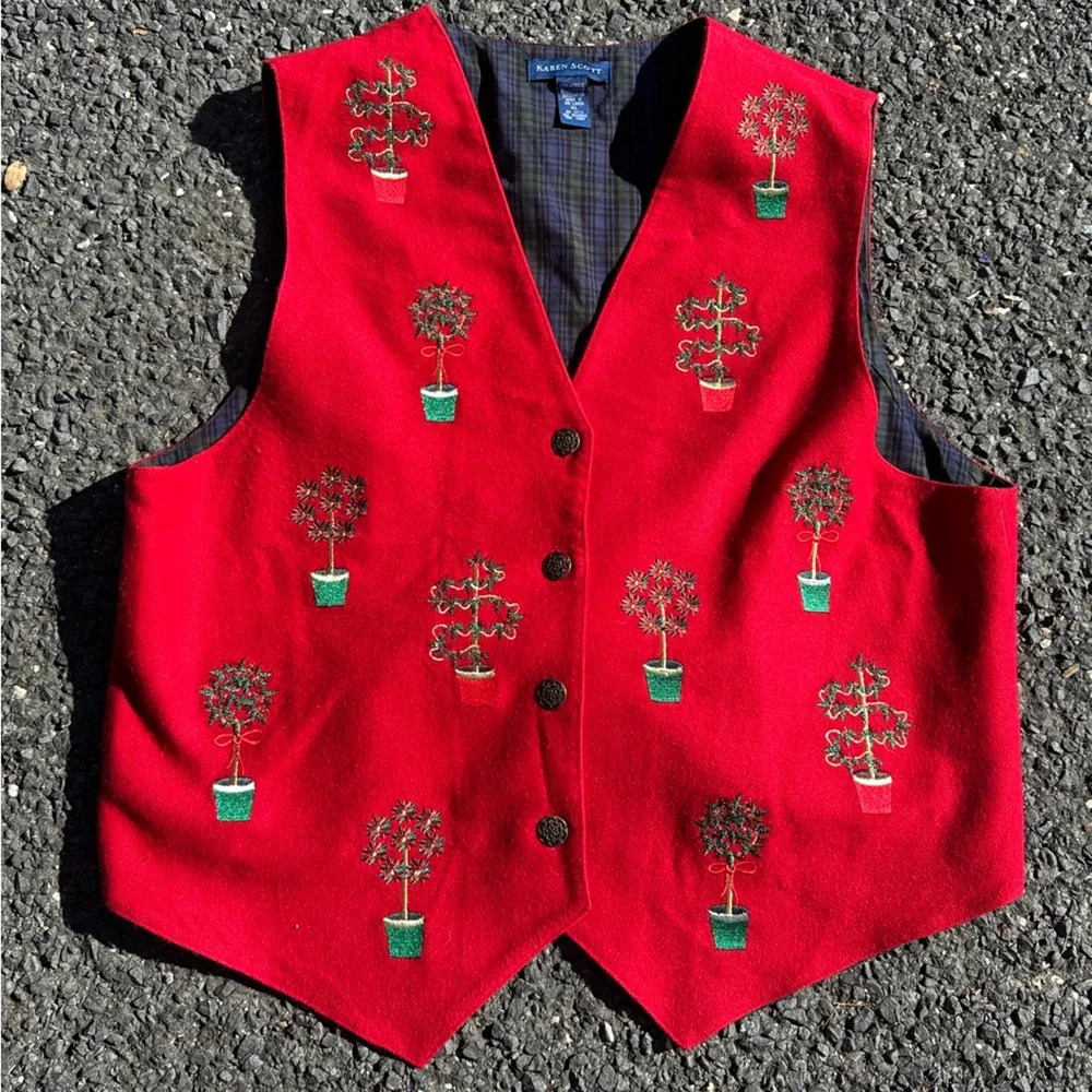 Karen Scott Red Christmas sweater vest vintage XL